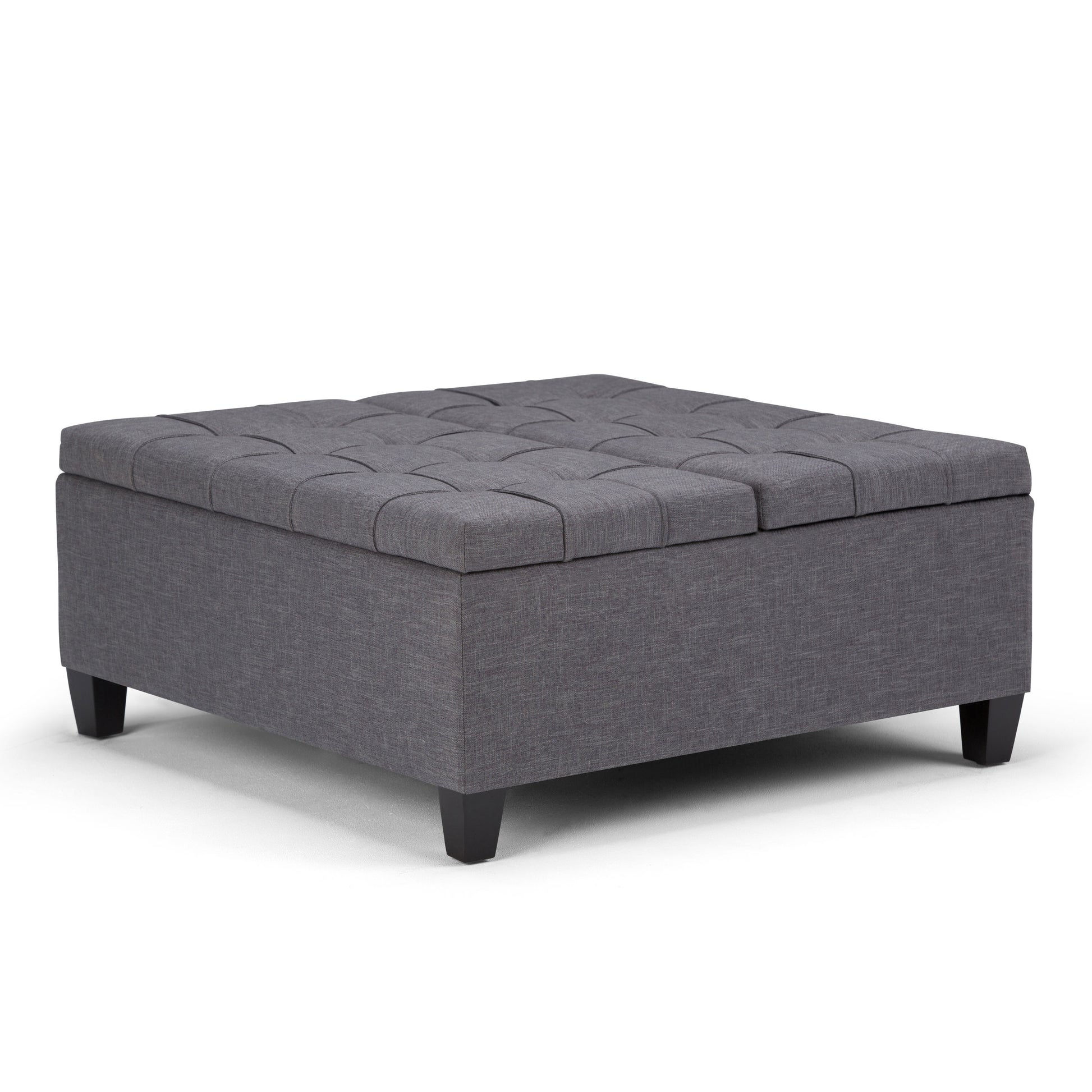 Simpli Home Harrison Casual Slate Grey Storage Ottoman