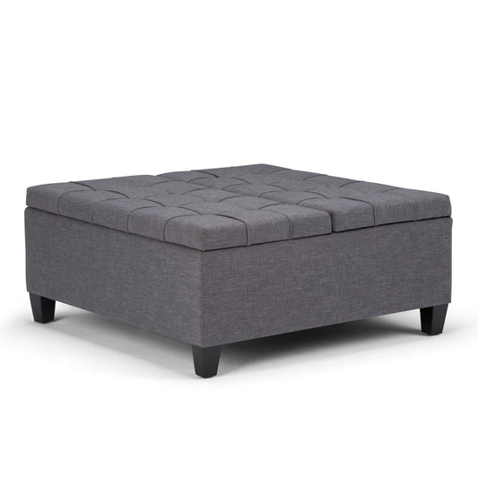 Simpli Home Harrison Casual Slate Grey Storage Ottoman