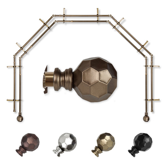 Hart & Harlow Massimo 5-Sided Double Bay Antique brass Steel Bay Window Curtain Rod with Finials