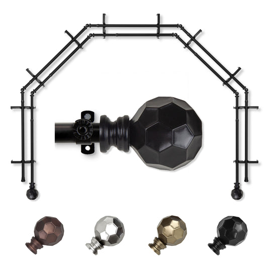 Hart & Harlow Massimo 5-Sided Double Bay Black Steel Bay Window Curtain Rod with Finials