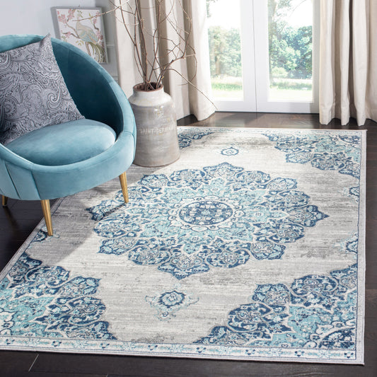 Safavieh Brentwood Nigyar 11 x 11 (ft) Loomed Polypropylene Navy/Light Gray Square Indoor Distressed/Overdyed Bohemian/Eclectic Spot Clean Only Area rug