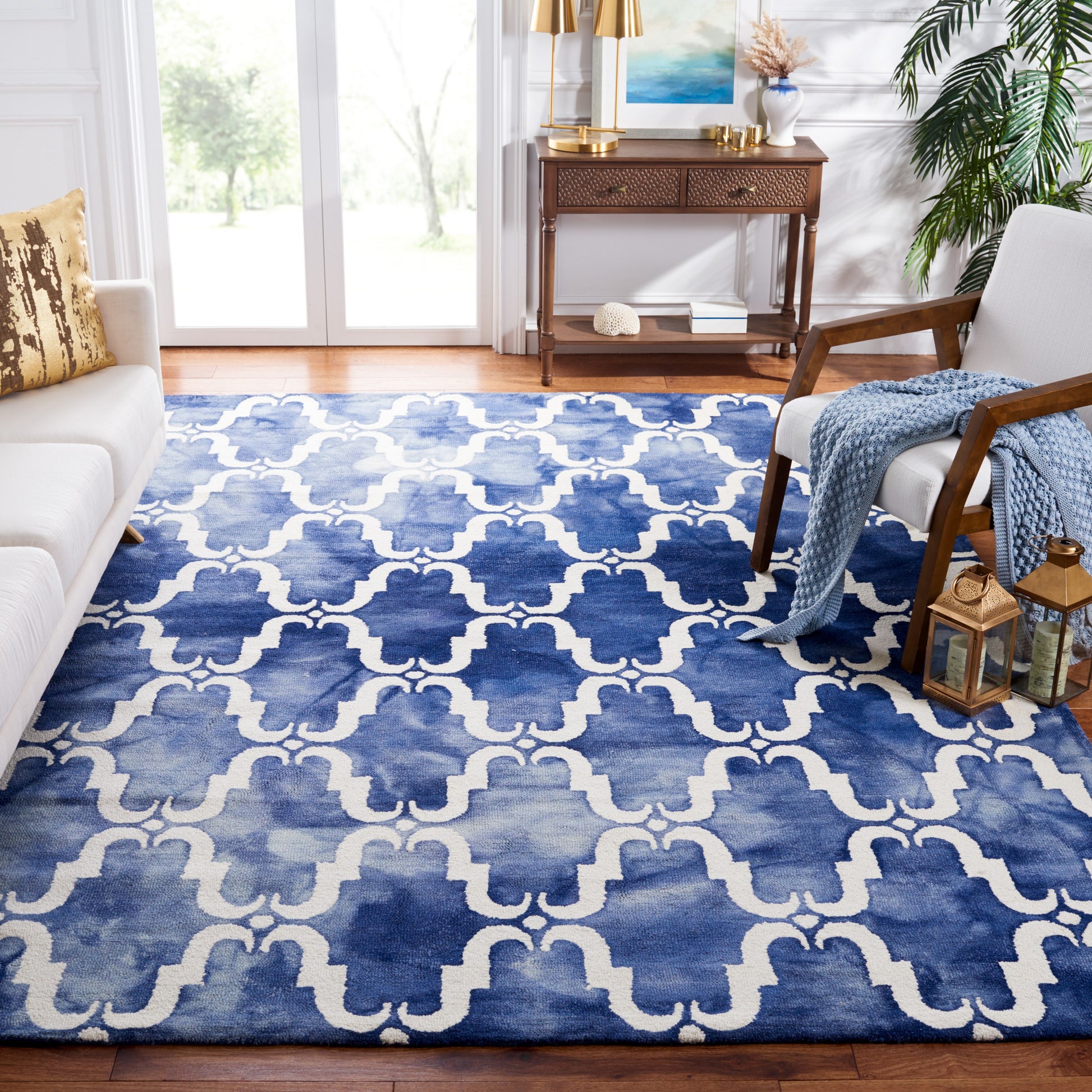 Safavieh Dip Dye Teri 8 x 10 (ft) Tufted Wool Navy/Ivory Rectangular Indoor Trellis Bohemian/Eclectic Spot Clean Only Area rug
