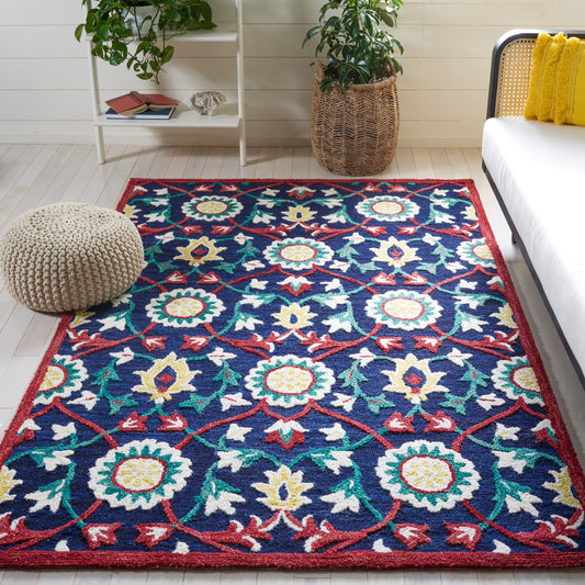 Safavieh Blossom Lila 8 x 10 (ft) Tufted Wool Navy/Red Rectangular Indoor Floral/Botanical Bohemian/Eclectic Spot Clean Only Area rug
