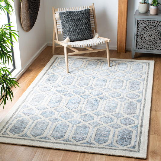 Safavieh Artistry 600 Mallaury 7 x 7 (ft) Tufted Synthetic Ivory/Blue Square Indoor Abstract Bohemian/Eclectic Spot Clean Only Area rug
