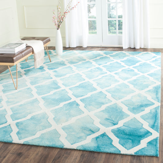 Safavieh Dip Dye Pamala 8 x 10 (ft) Tufted Wool Turquoise/Ivory Rectangular Indoor Geometric Bohemian/Eclectic Spot Clean Only Area rug