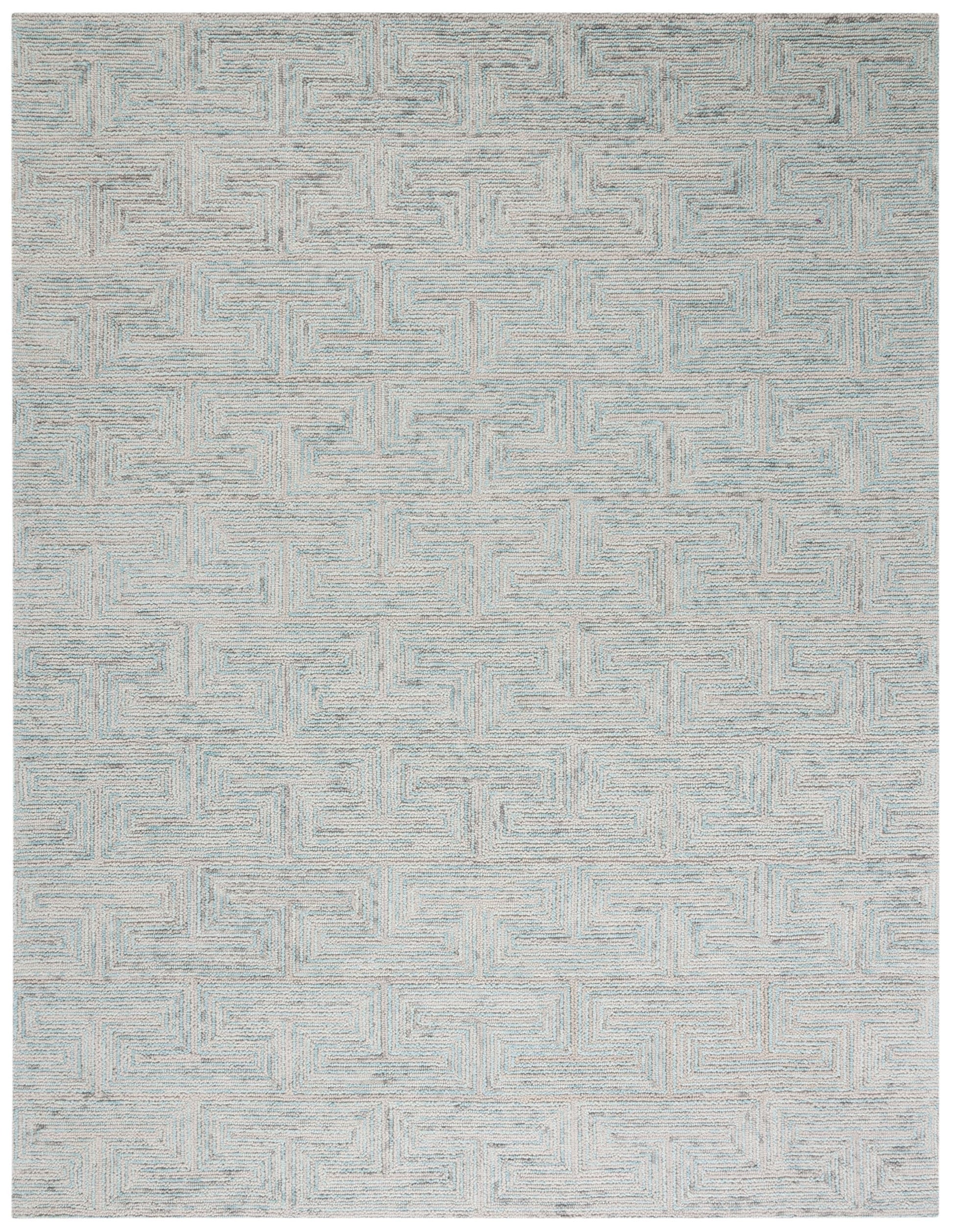 Safavieh Ikat Sunita 8 x 10 (ft) Tufted Wool Teal/Gray Rectangular Indoor Abstract Farmhouse/Cottage Spot Clean Only Area rug