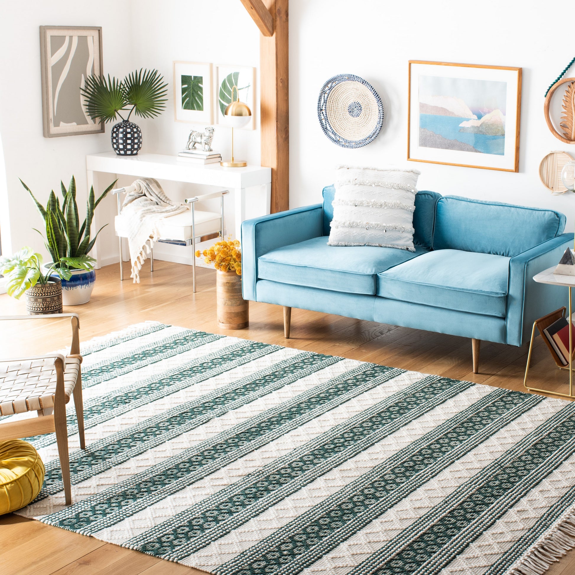 Safavieh Natura Potita 8 x 10 (ft) Wool Ivory/Green Rectangular Indoor Abstract Bohemian/Eclectic Spot Clean Only Area rug