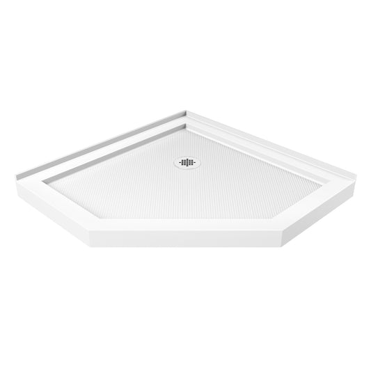 DreamLine SlimLine 42-in W x 42-in L Corner White Double Threshold Neo-angle Corner Shower Pan Base with 2.75-in H Threshold