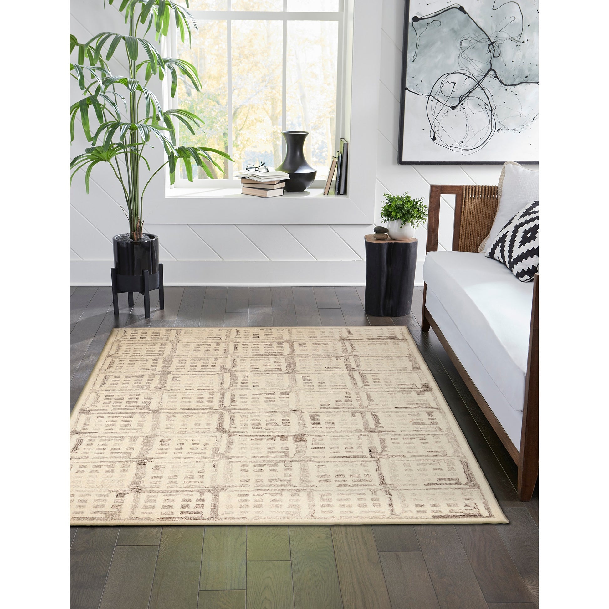 Liora Manne Madison 5 x 8 (ft) Tufted Wool Natural Rectangular Indoor Geometric Spot Clean Only Area rug