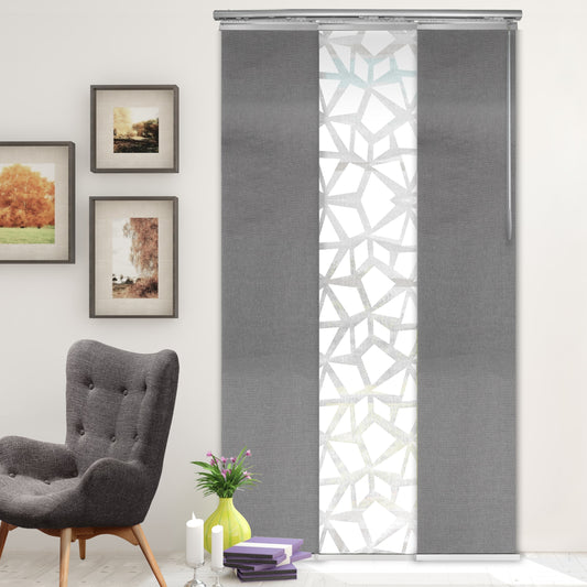 Hart & Harlow 3-Panel Single Rail 15.75-in Slat Width 43-in x 91.4-in Cordless Lattice, Stonington Fabric Light filtering Panel track blinds
