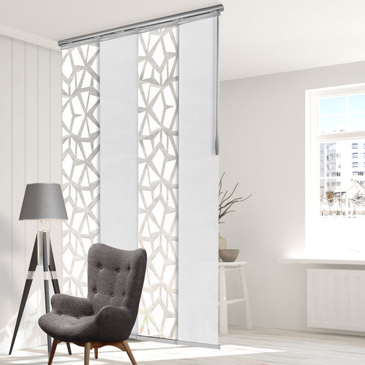 Hart & Harlow 4-Panel Single Rail 15.75-in Slat Width 57-in x 91.4-in Cordless Lattice, Collandale White Fabric Light Filtering Panel Track Blinds