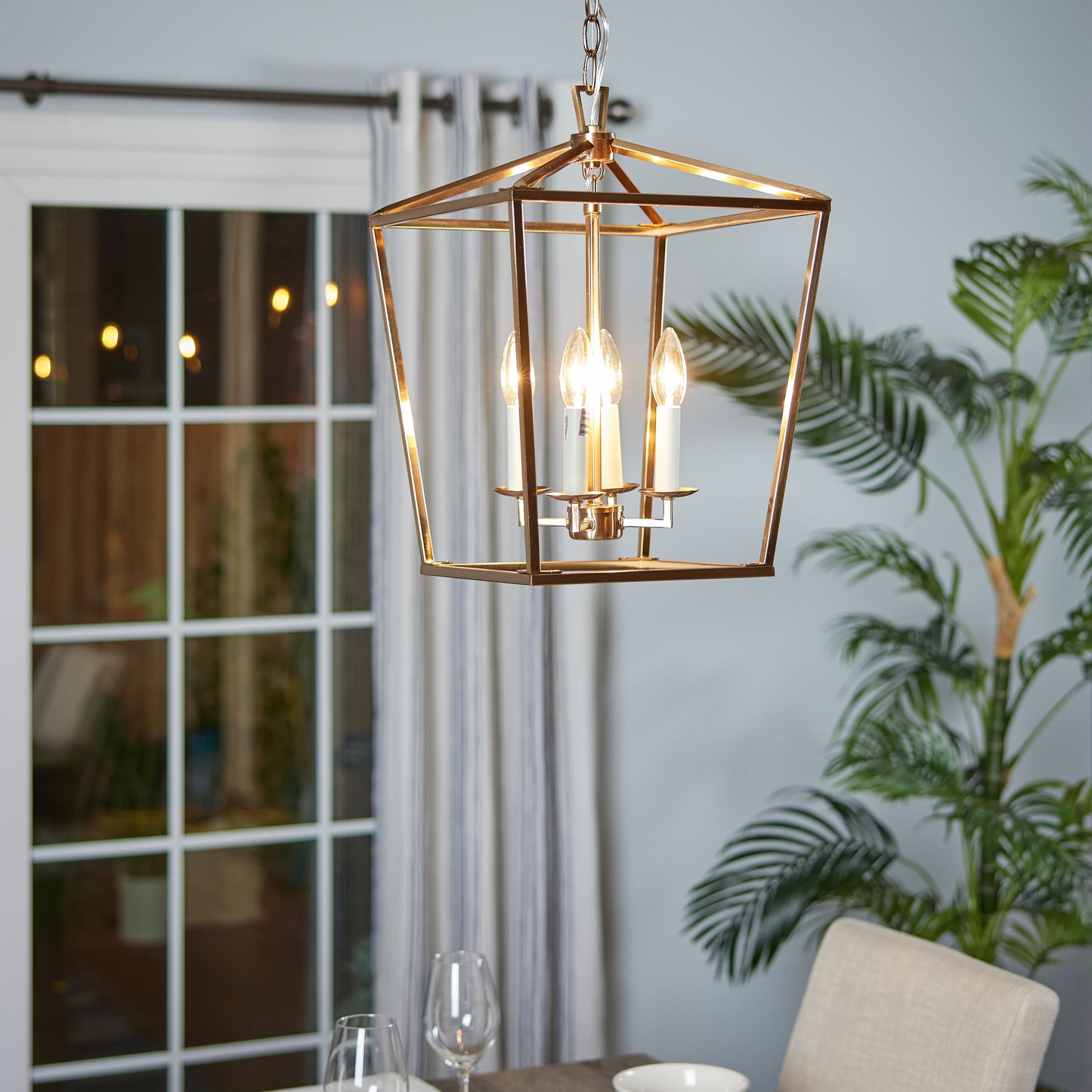 Generation Lighting Dianna 4 -Light Satin Brass Traditional Lantern Medium Hanging Pendant light