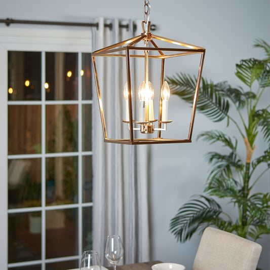 Generation Lighting Dianna 4 -Light Satin Brass Traditional Lantern Medium Hanging Pendant light