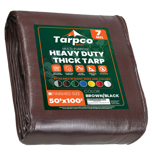 Tarpco Safety 50-ft x 100-ft Brown Waterproof Commercial Polyethylene 7-mil Tarp