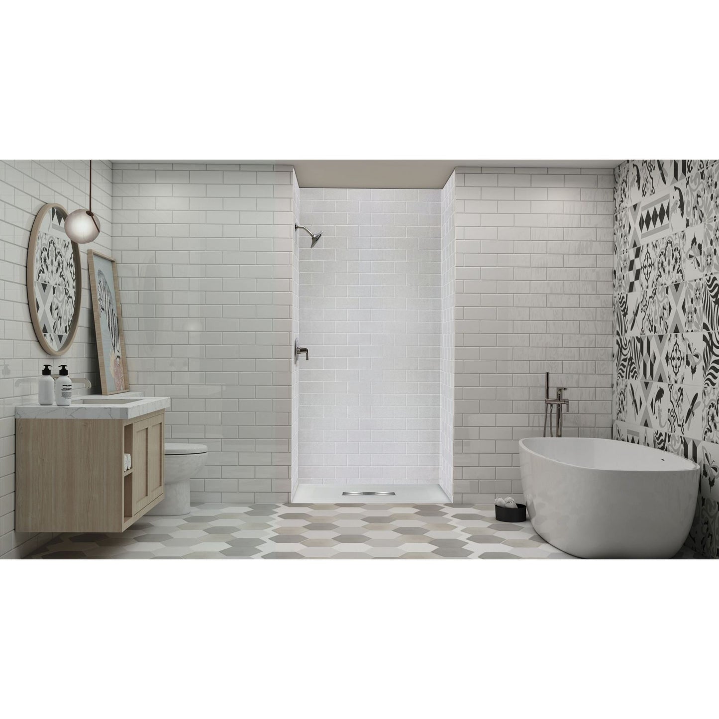 Transolid 35.5-in W x 48-in L Center Grey Single Threshold Rectangle Shower Pan Base with 1-in H Threshold