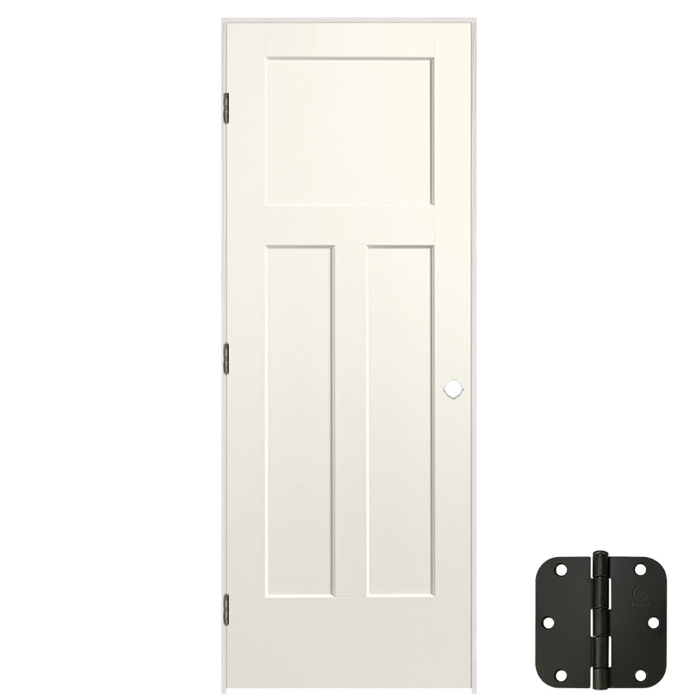 Masonite 24-in x 80-in Moonglow Solid core 3-panel Right hand Smooth Prefinished Molded composite Flat Jamb Single Prehung Interior Door with