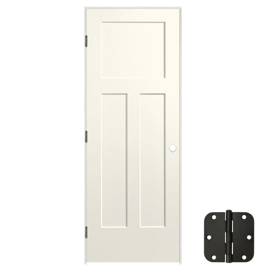 Masonite 24-in x 80-in Moonglow Solid core 3-panel Right hand Smooth Prefinished Molded composite Flat Jamb Single Prehung Interior Door with