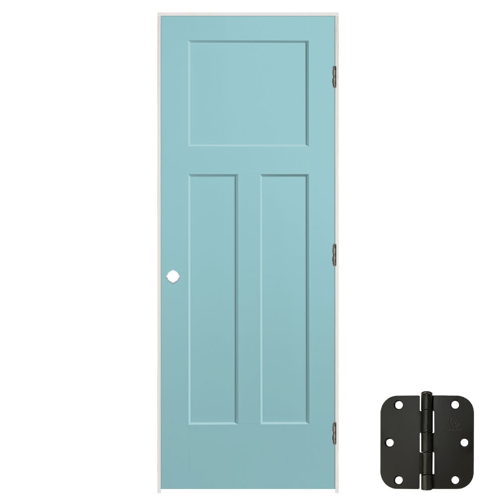 Masonite 30-in x 80-in Sea Mist Solid core 3-panel Left hand Smooth Prefinished Molded composite Flat Jamb Single Prehung Interior Door with