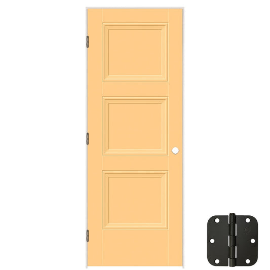 Masonite 30-in x 80-in Marigold Solid core 3-panel Right hand Smooth Prefinished Molded composite Flat Jamb Single Prehung Interior Door with