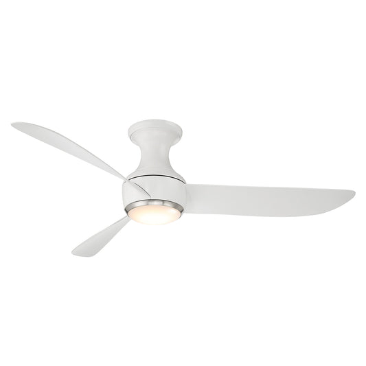 Modern Forms Corona 52-in Brushed Nickel with Matte White Blades Integrated LED Uncovered Outdoor Flush Mount Smart Ceiling Fan With Light and Remote Included 3 -Blade