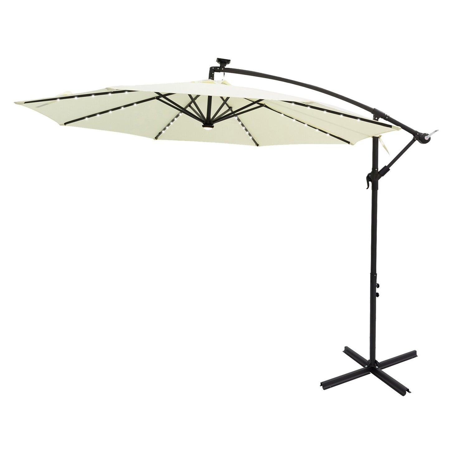 FLAME&SHADE 9.67-ft Steel White No-tilt Cantilever Patio Umbrella with Lights