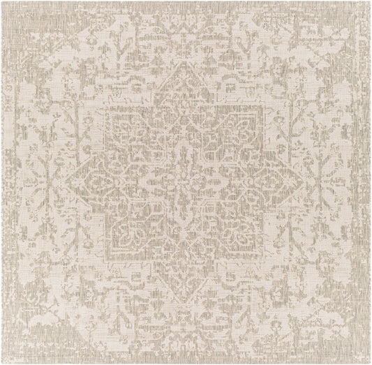 Livabliss Eagean 8 x 8 (ft) Flatweave Polypropylene Light Grey Square Indoor/Outdoor Medallion Oriental Spot Clean Only Pet Friendly Area rug