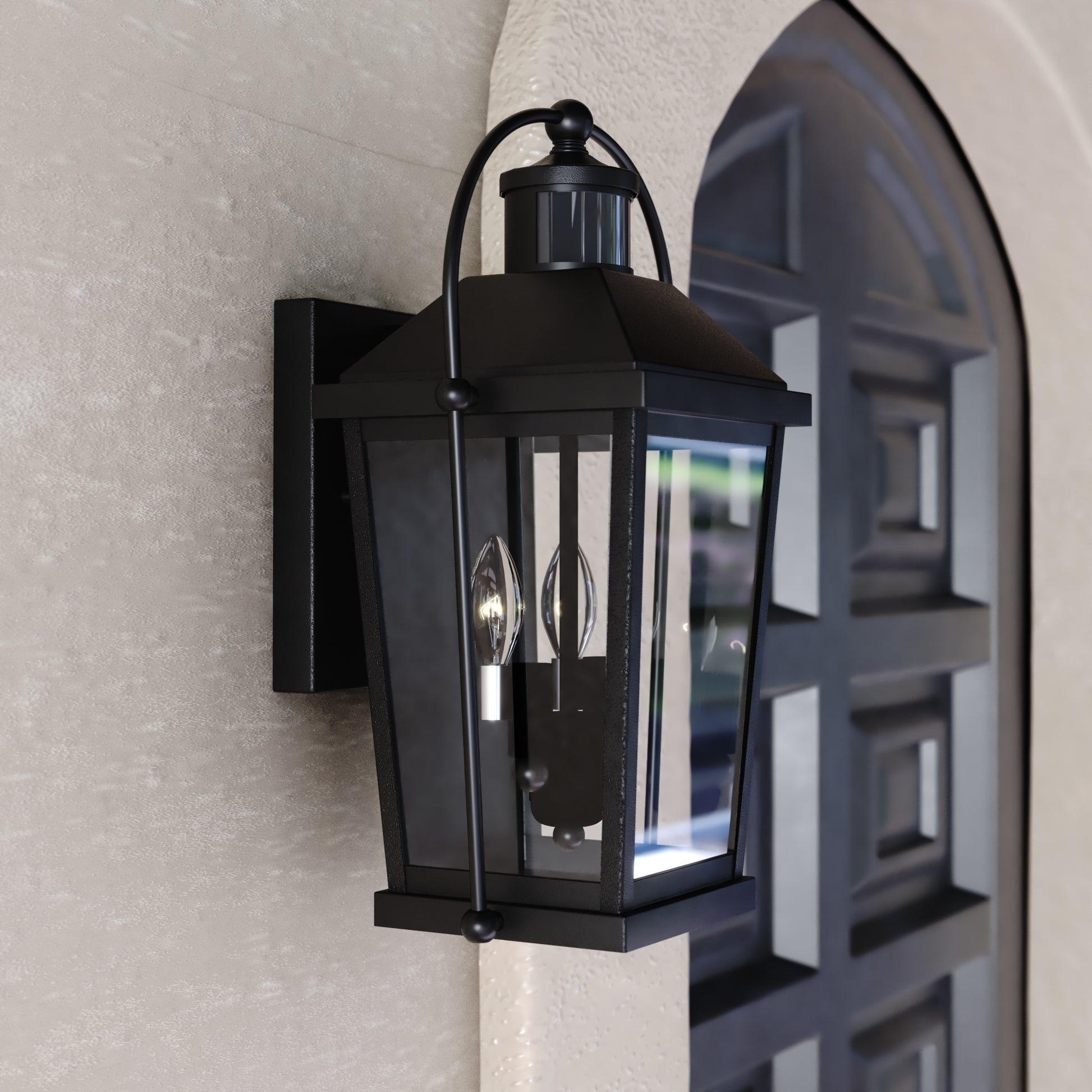 Cascadia Lexington 2 -Light 17.25-in H Matte Black Hardwired Motion Sensor Dusk to Dawn Outdoor Wall Light