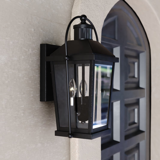 Cascadia Lexington 2 -Light 17.25-in H Matte Black Hardwired Motion Sensor Dusk to Dawn Outdoor Wall Light