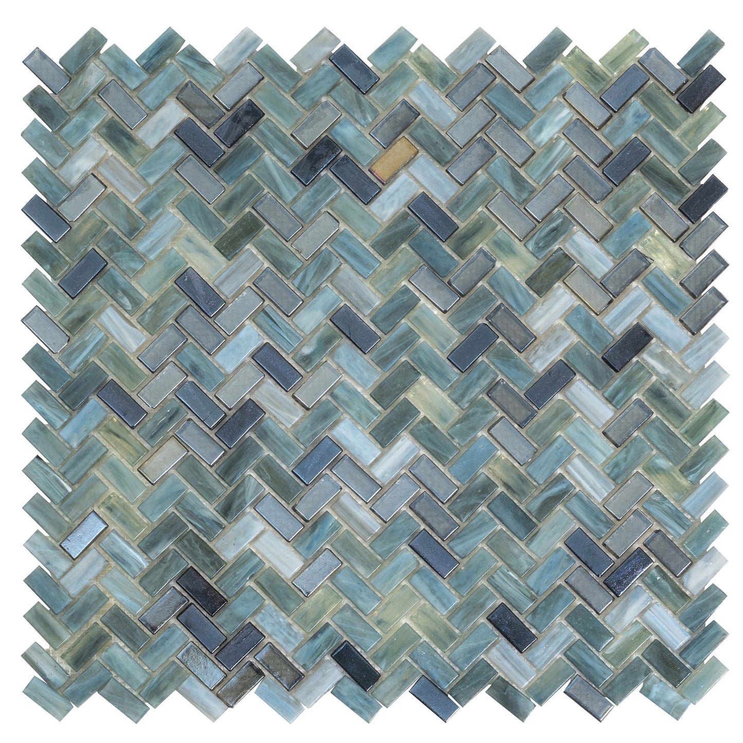 Apollo Tile Majeste Dark Gray 12-in x 12-in Matte Glass Herringbone Mosaic Wall Tile ( 9.75-sq ft Carton )