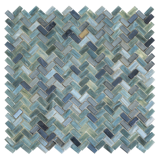Apollo Tile Majeste Dark Gray 12-in x 12-in Matte Glass Herringbone Mosaic Wall Tile ( 9.75-sq ft Carton )