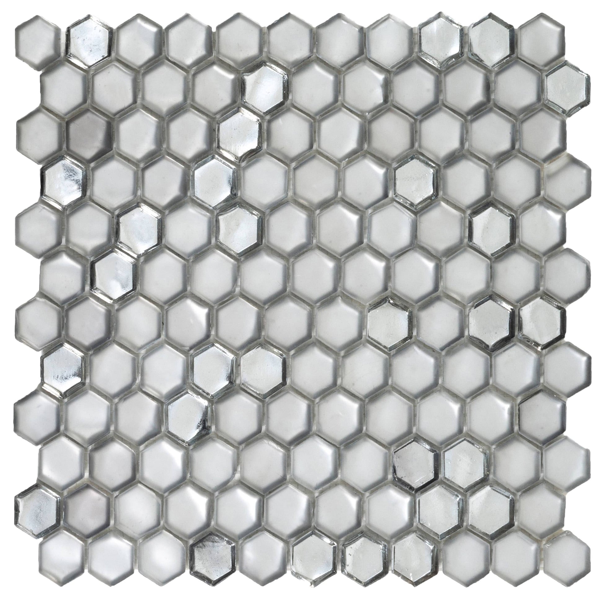 Apollo Tile Majeste Silver 11-in x 11-in Matte Glass Hexagon Mosaic Wall Tile ( 8.63-sq ft Carton )
