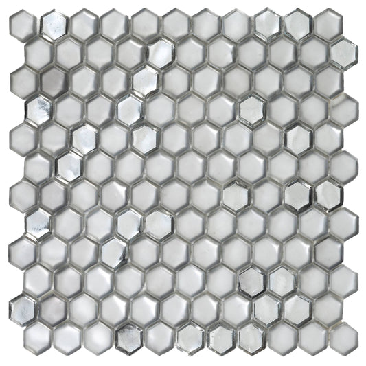 Apollo Tile Majeste Silver 11-in x 11-in Matte Glass Hexagon Mosaic Wall Tile ( 8.63-sq ft Carton )