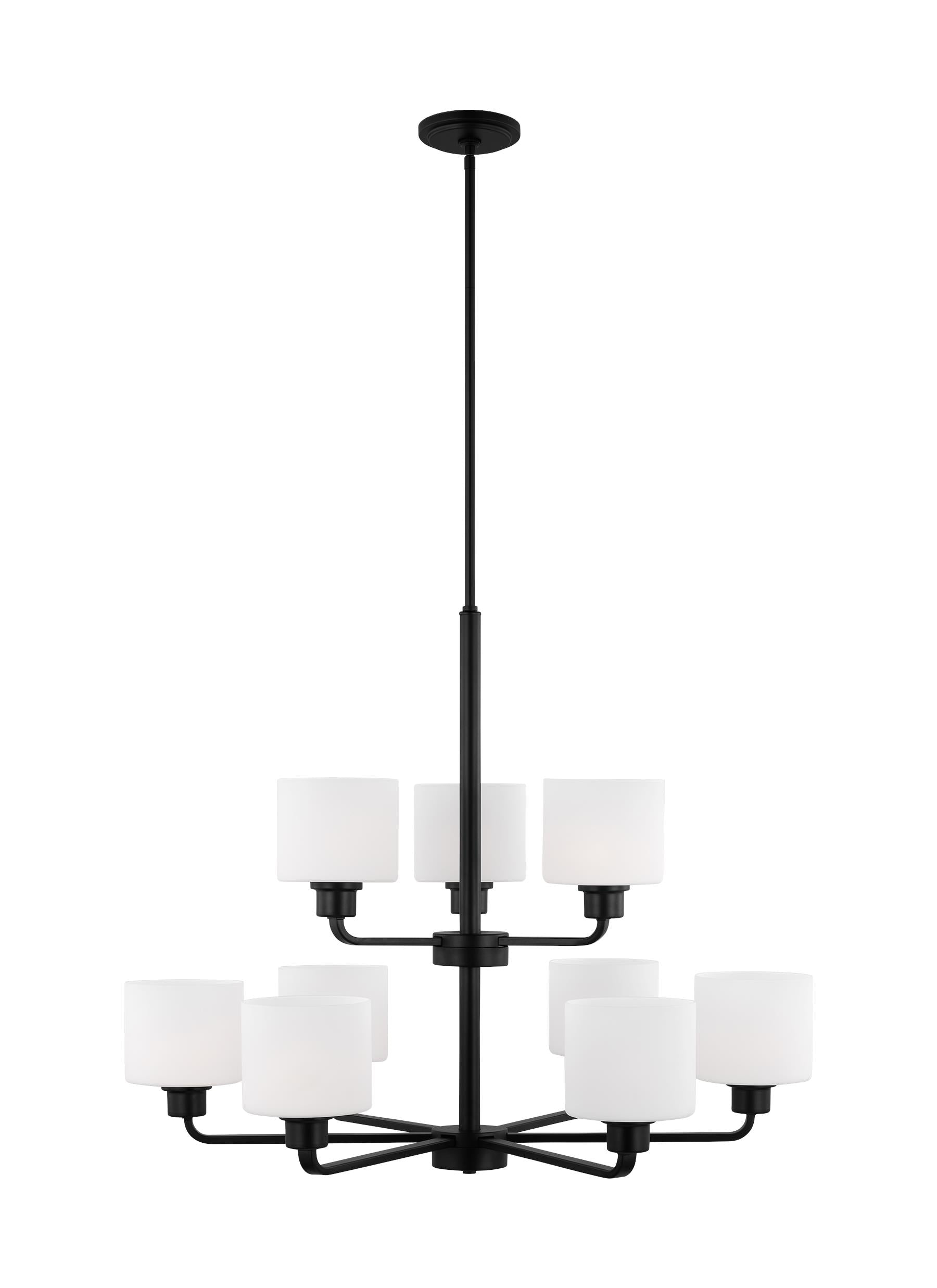 Generation Lighting Canfield 9 -Light Matte Black Indoor Etched glass Glass Steel Chandelier
