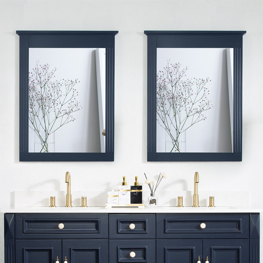 WELLFOR 2-Piece 26-in x 33-in Framed Rectangle Bathroom Vanity Mirror ( Navy Blue )