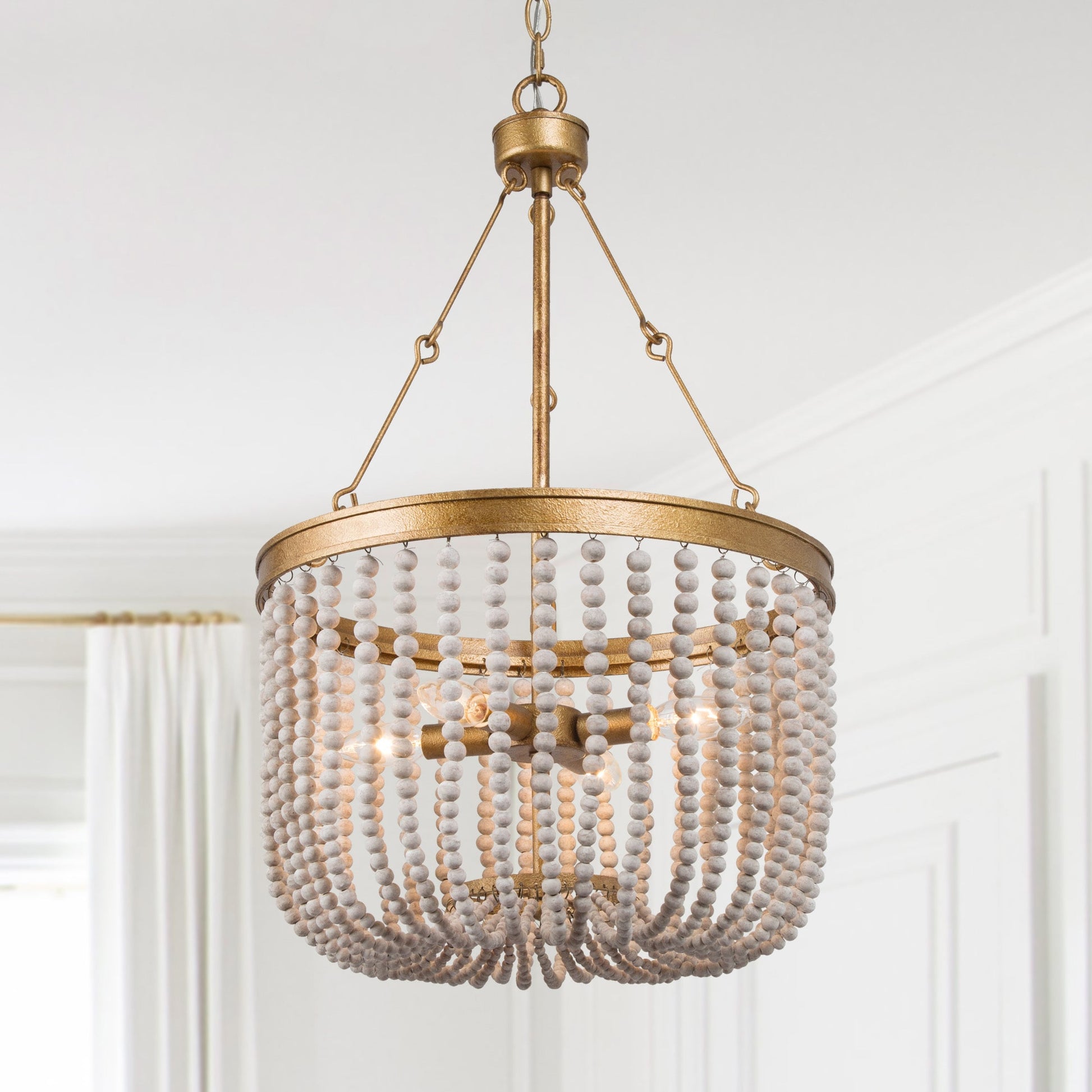 Uolfin 4.0 -Light Antique Gold Indoor Beaded Metal Metal Chandelier
