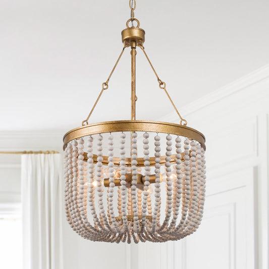Uolfin 4.0 -Light Antique Gold Indoor Beaded Metal Metal Chandelier