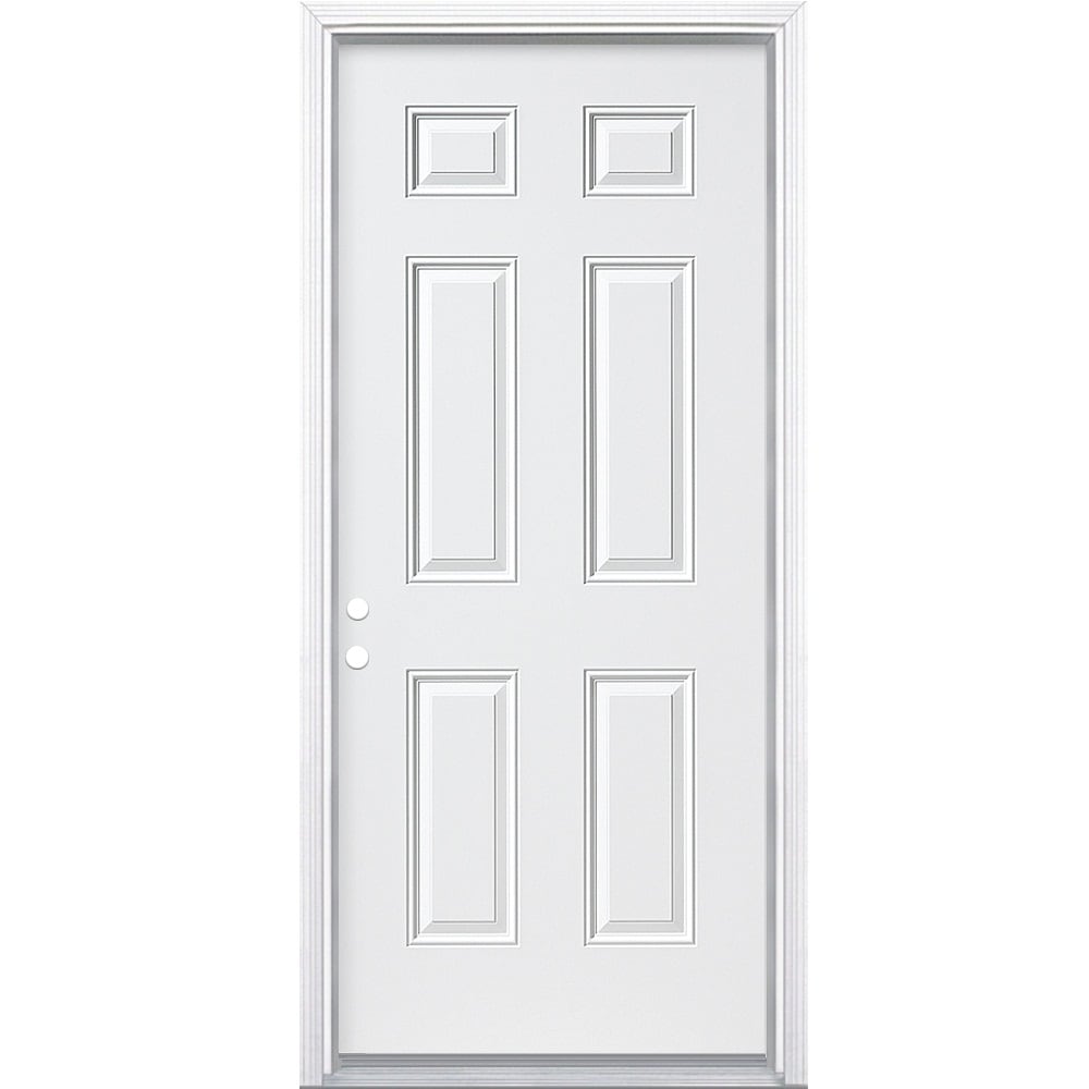 Masonite 36-in x 80-in x 6-9/16-in Steel No glass Right-hand inswing Primed Prehung Front Door with Brickmould Insulating core