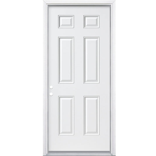 Masonite 36-in x 80-in x 6-9/16-in Steel No glass Right-hand inswing Primed Prehung Front Door with Brickmould Insulating core