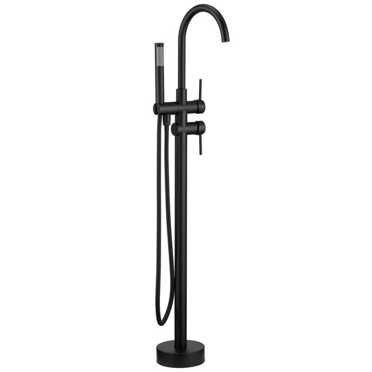 CASAINC Freestanding Bathtub Faucet Matte Black 2-handle Freestanding Swivel Bathtub Faucet with Hand Shower ( Valve Included )