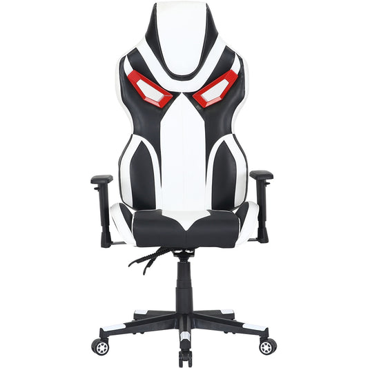 Hanover White/Black/Red Contemporary Ergonomic Adjustable Height Swivel Upholstered Gaming Chair