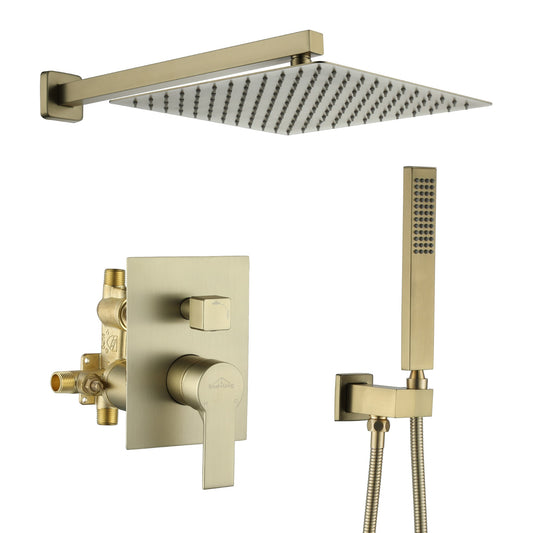 Clihome Brushed Gold 12-in Dual Head Built-In ShowerÂ FaucetÂ System with 2-way Diverter ( Pressure-balanced Valve Included )