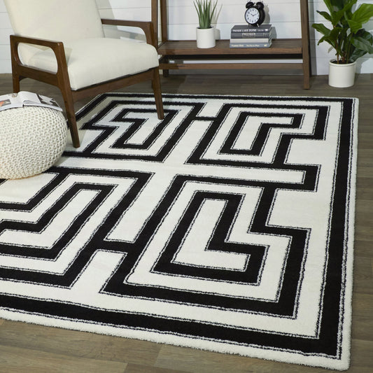Balta Vincent 8 x 10 (ft) Loomed Polyester White Rectangular Indoor Geometric Spot Clean Only Area rug