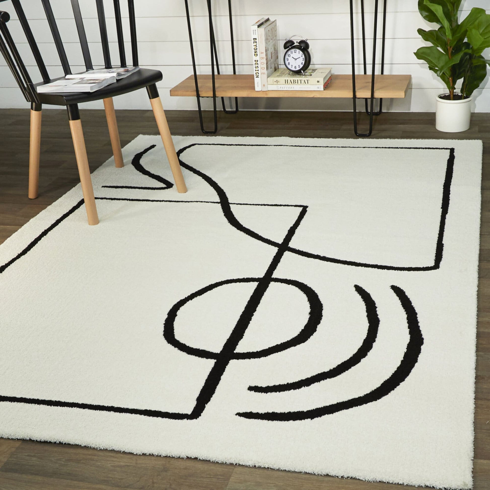 Balta 8 x 10 (ft) Loomed Polyester White Rectangular Indoor Abstract Mid-Century Modern Spot Clean Only Area rug