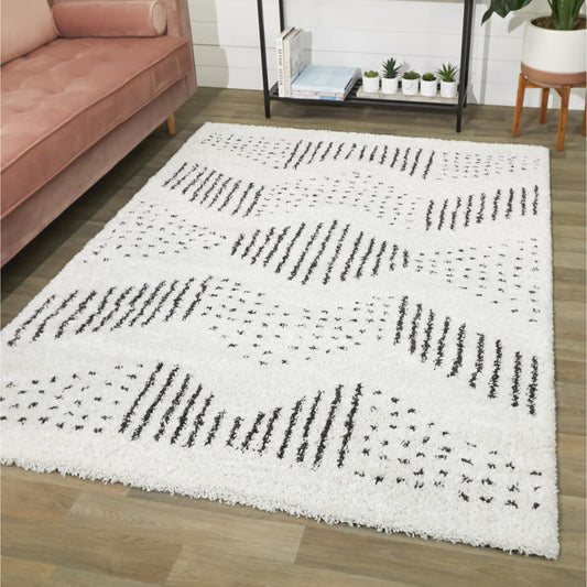 Balta Kalpana 8 x 10 (ft) Loomed Polypropylene White Rectangular Indoor Geometric Bohemian/Eclectic Spot Clean Only Area rug