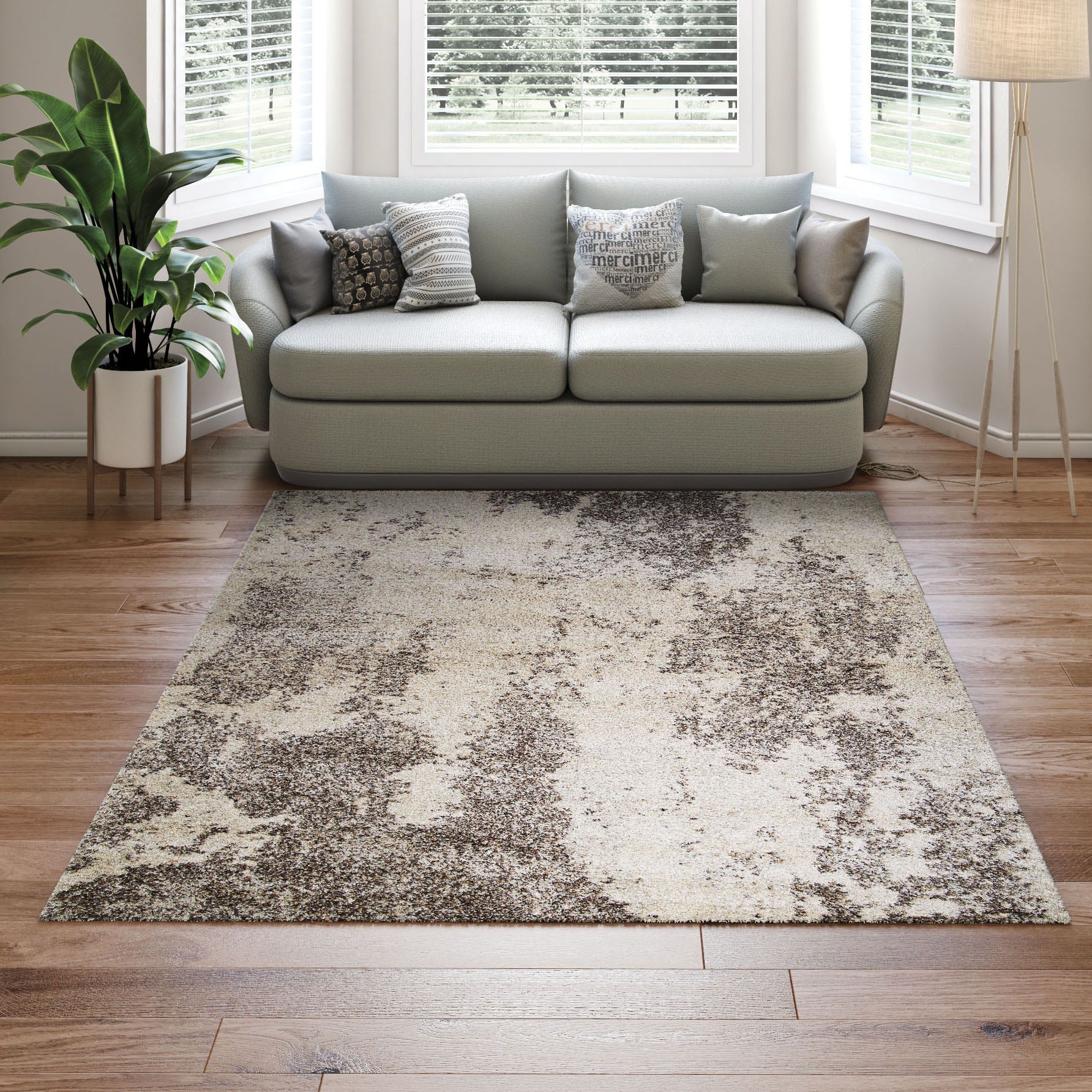 Couristan Bromley 4 x 6 (ft) Polypropylene Frost-Ivory Rectangular Indoor Abstract Area rug