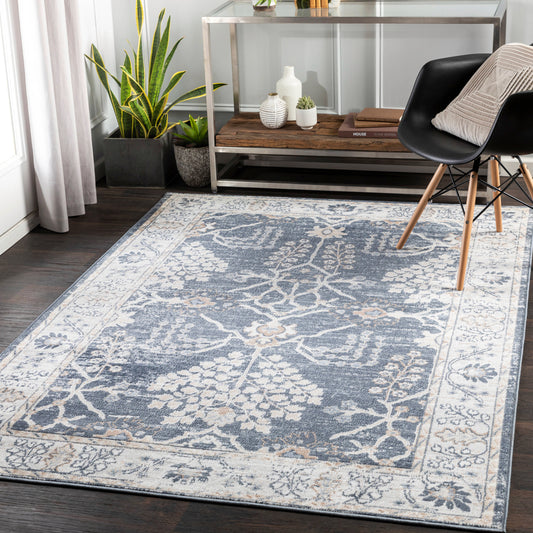 Livabliss St tropez 7 x 9 (ft) Flatweave Polypropylene Navy Rectangular Indoor Floral/Botanical Oriental Spot Clean Only Pet Friendly Area rug