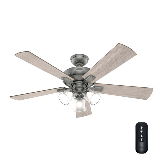 Hunter Crestfield 52-in Matte Silver with Light Gray Oak/Warm Grey Oak Blades Ceiling Fan With Light 5 -Blade
