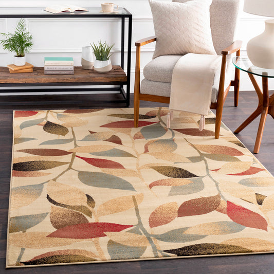 Livabliss Riley 5 x 8 (ft) Flatweave Polypropylene Beige Rectangular Indoor Floral/Botanical Tropical Spot Clean Only Pet Friendly Area rug