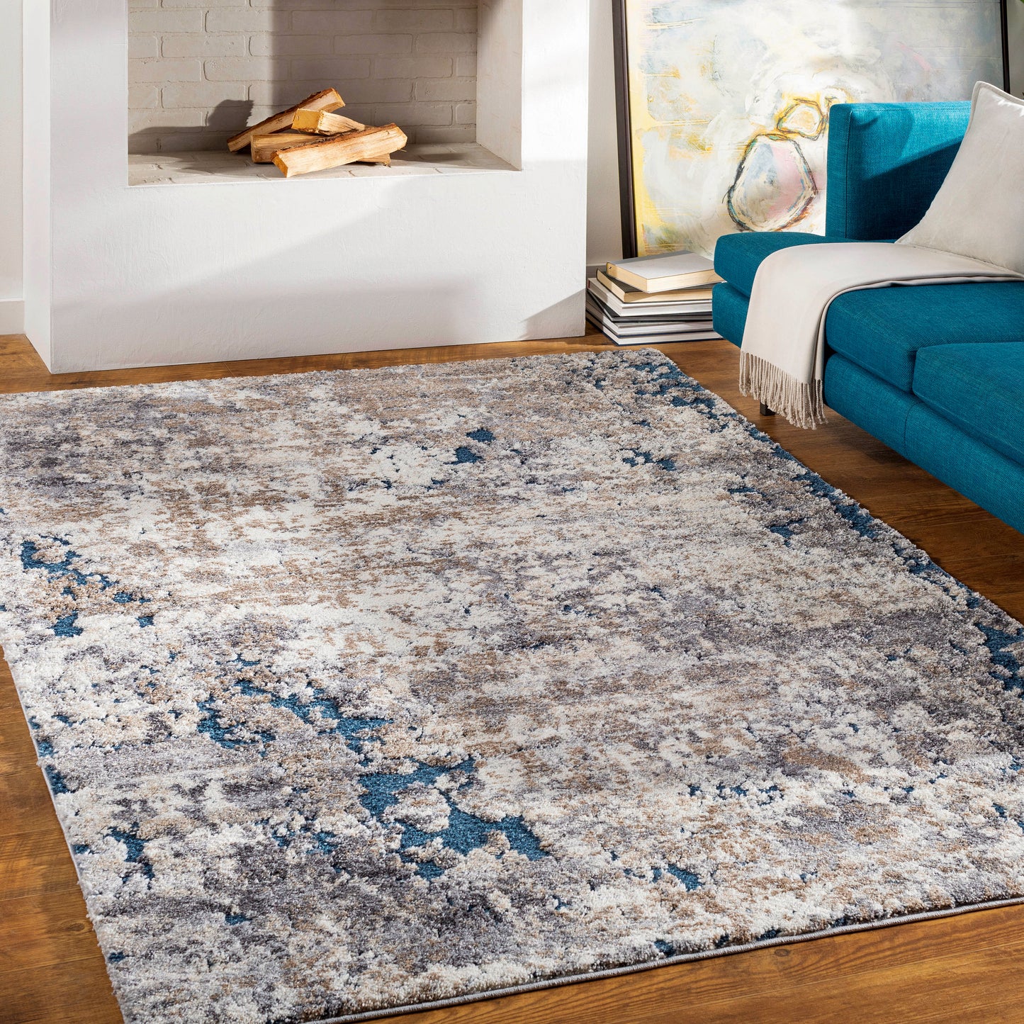 Surya Tuscany 5 x 7 (ft) Flatweave Polypropylene Gray/Blue Rectangular Indoor Abstract Mid-Century Modern Spot Clean Only Pet Friendly Area rug
