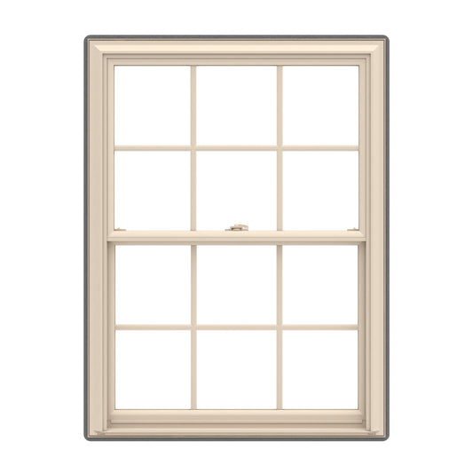 Pella 150 Series 23-1/2-in x 53-1/2-in Almond Exterior Almond Interior Vinyl Replacement Double Hung Window Low-E argon Double Pane Glass with Grids (Full Screen Included)